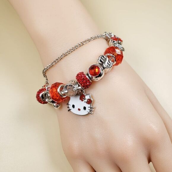 Brand New Hello Kitty Red Stone Silver Bracelet - Picture 1 of 7